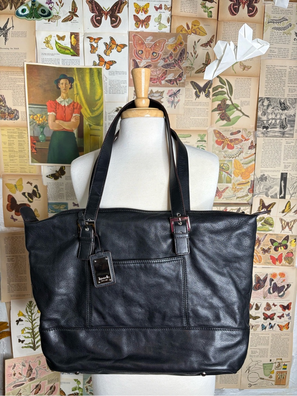 Tignanello Black Leather Shoulder Tote